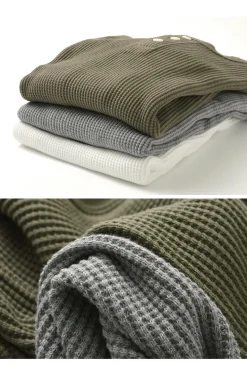 BARNS / BR-3051 Big Waffle Henley Neck Long Sleeve Thermal / T-Shirt