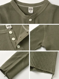 BARNS / BR-3051 Big Waffle Henley Neck Long Sleeve Thermal / T-Shirt