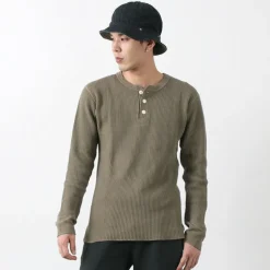 BARNS / BR-3051 Big Waffle Henley Neck Long Sleeve Thermal / T-Shirt