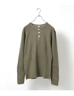 BARNS / BR-3051 Big Waffle Henley Neck Long Sleeve Thermal / T-Shirt