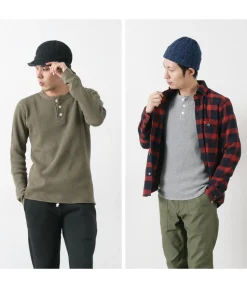 BARNS / BR-3051 Big Waffle Henley Neck Long Sleeve Thermal / T-Shirt