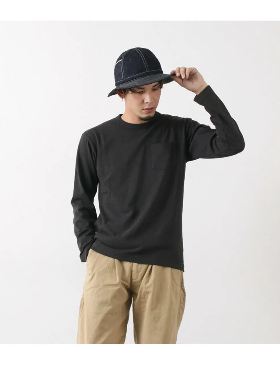 BARNS / BR-1106 Jersey Crew Neck L/S Pocket T-Shirt