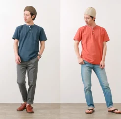 BARNS / BR-8146 Knitsted Henley Neck Short Sleeve Crew Neck T-Shirt