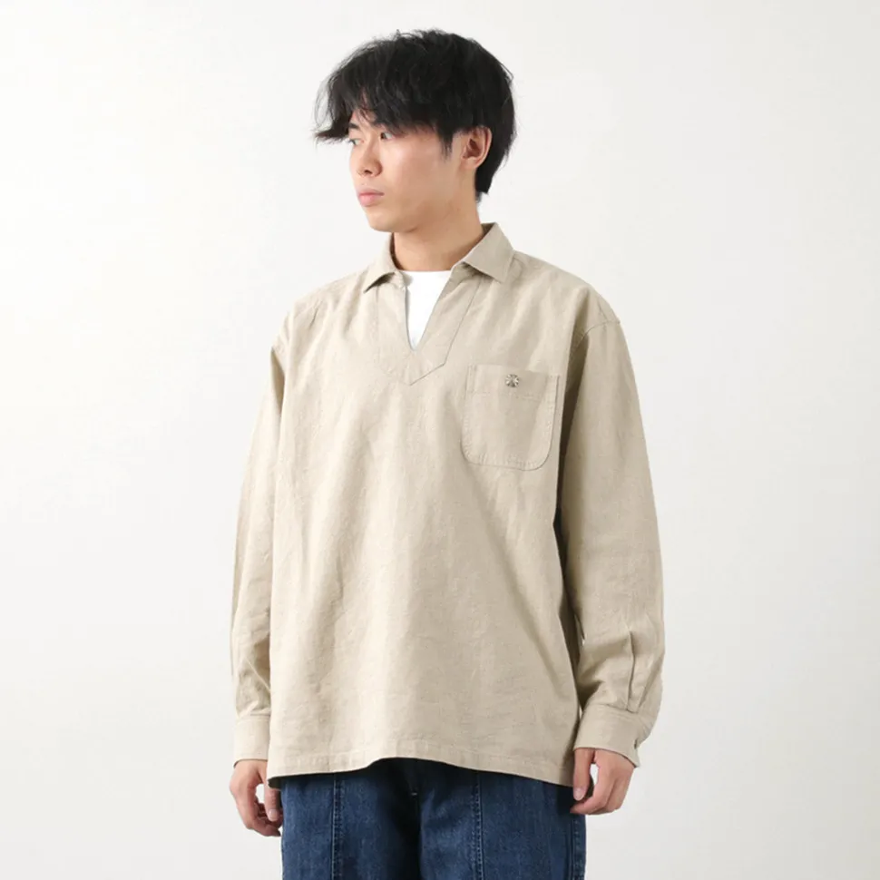 BARNS / Cotton linen skipper button works concho shirt