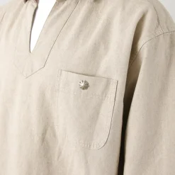 BARNS / Cotton linen skipper button works concho shirt