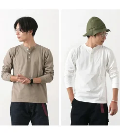 BARNS / COZUN Knit Vintage Long Sleeve Henry Neck T-Shirt