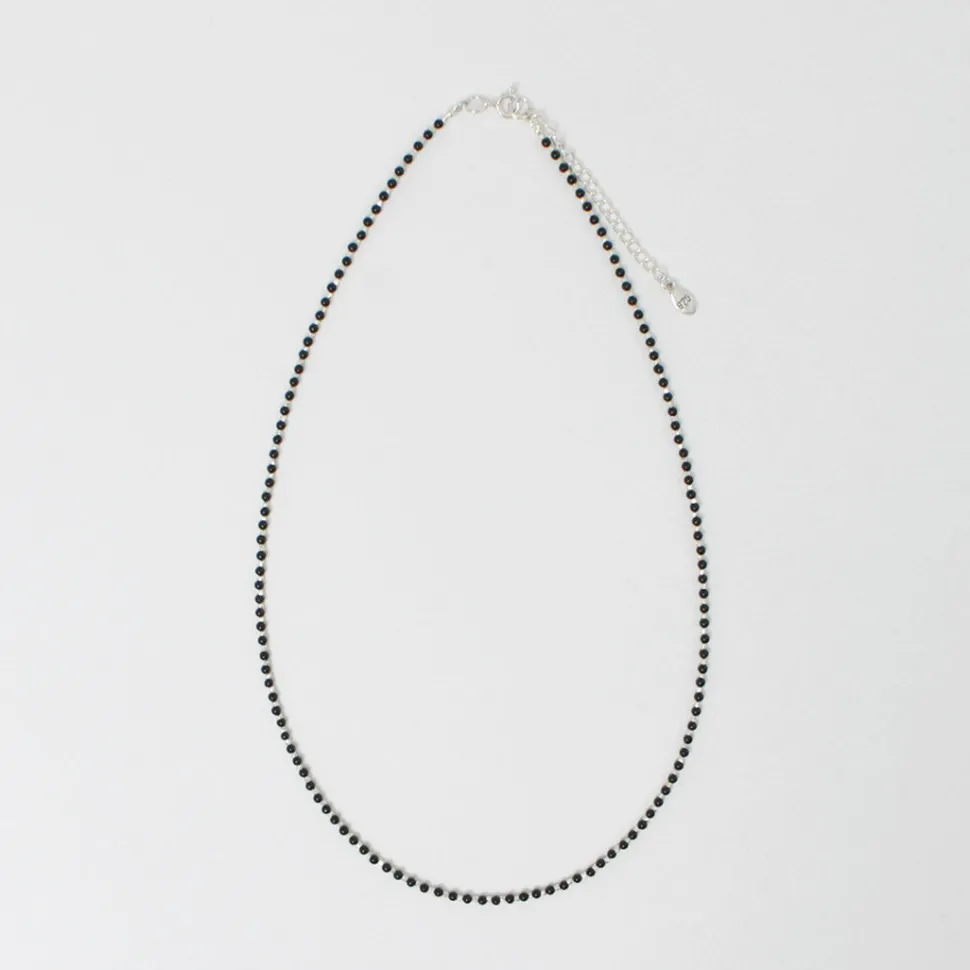 CHALISA T.. / Black onyx beads silver ball chain necklace 925 silver