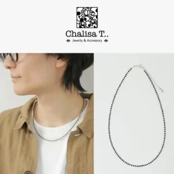 CHALISA T.. / Black onyx beads silver ball chain necklace 925 silver