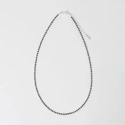 CHALISA T.. / Black onyx beads silver ball chain necklace 925 silver
