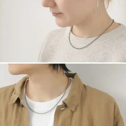 CHALISA T.. / Black onyx beads silver ball chain necklace 925 silver