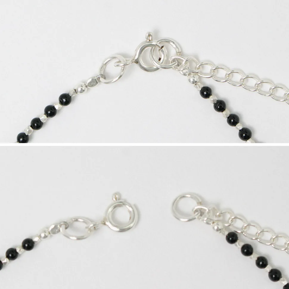 CHALISA T.. / Black onyx beads silver ball chain necklace 925 silver