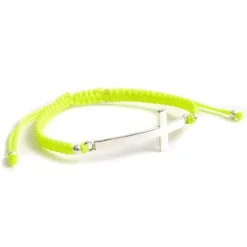 CHALISA T.. / Flatt Silver Cross Notched Cord Bracelet