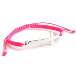 CHALISA T.. / Flatt Silver Cross Notched Cord Bracelet