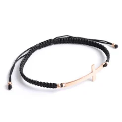 CHALISA T.. / Flattened Silver Cross Knotted Cord Anklet