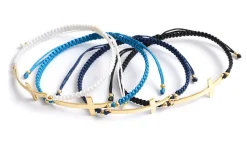 CHALISA T.. / Flattened Silver Cross Knotted Cord Anklet