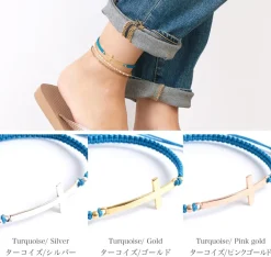 CHALISA T.. / Flattened Silver Cross Knotted Cord Anklet