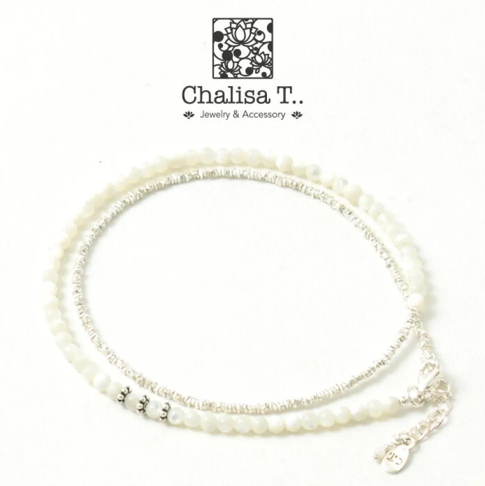 CHALISA T.. / Round Shell Wrap Anklet/Karen Silver Flat Beads