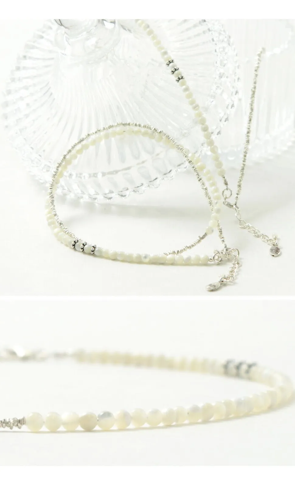 CHALISA T.. / Round Shell Wrap Anklet/Karen Silver Flat Beads