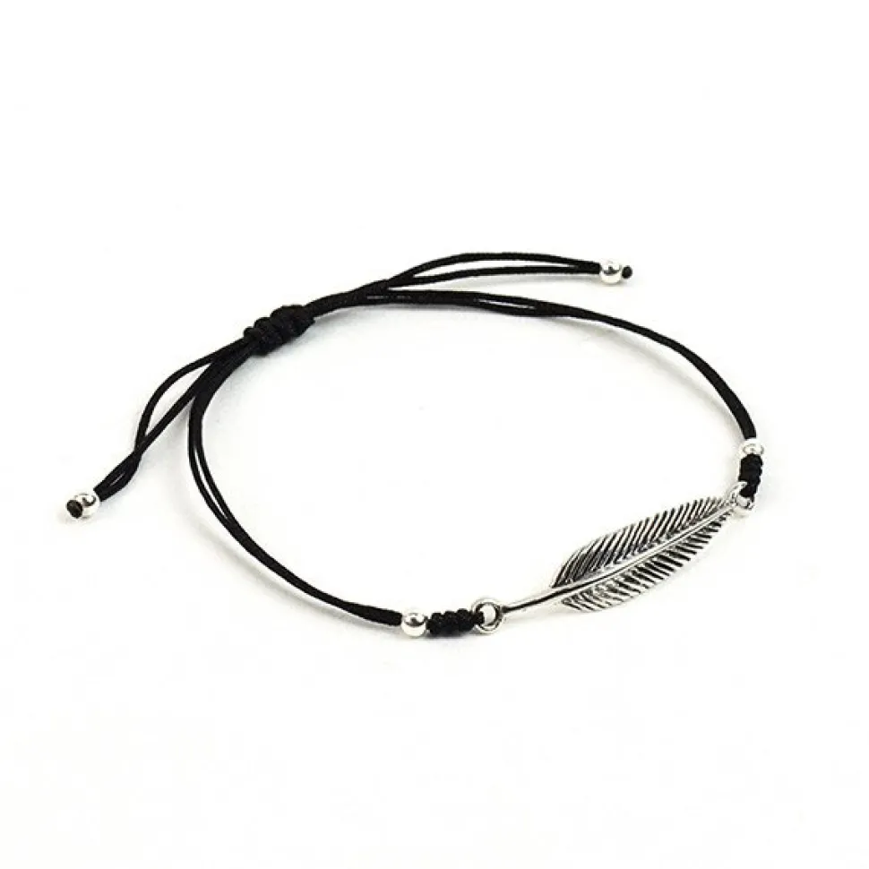 CHALISA T.. / Silver feather knotted cord bracelet