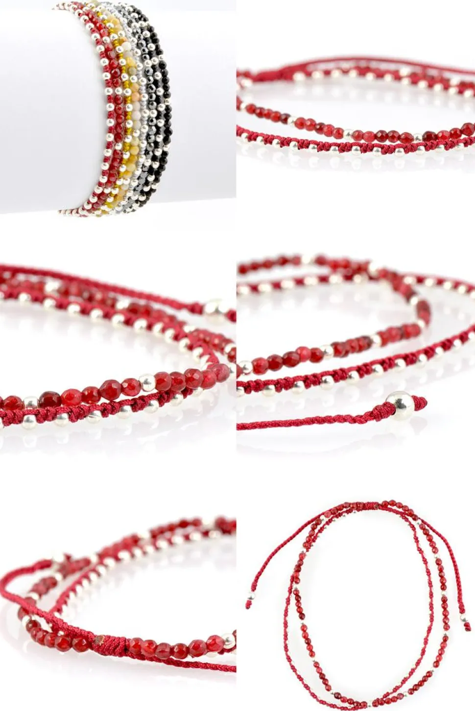 CHALISA T.. / Stone silver bead anklet with knotted cord