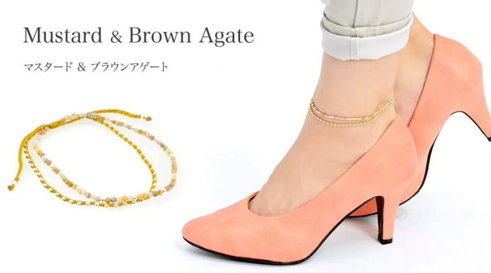 CHALISA T.. / Stone silver bead anklet with knotted cord