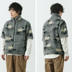 FARFIELD ORIGINAL / Jacquard Weave Boa Short Sleeve Fell Jacket