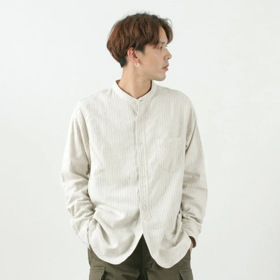 FOB FACTORY / F3485 C/W STRIPE BANDCOLLAR Shirt