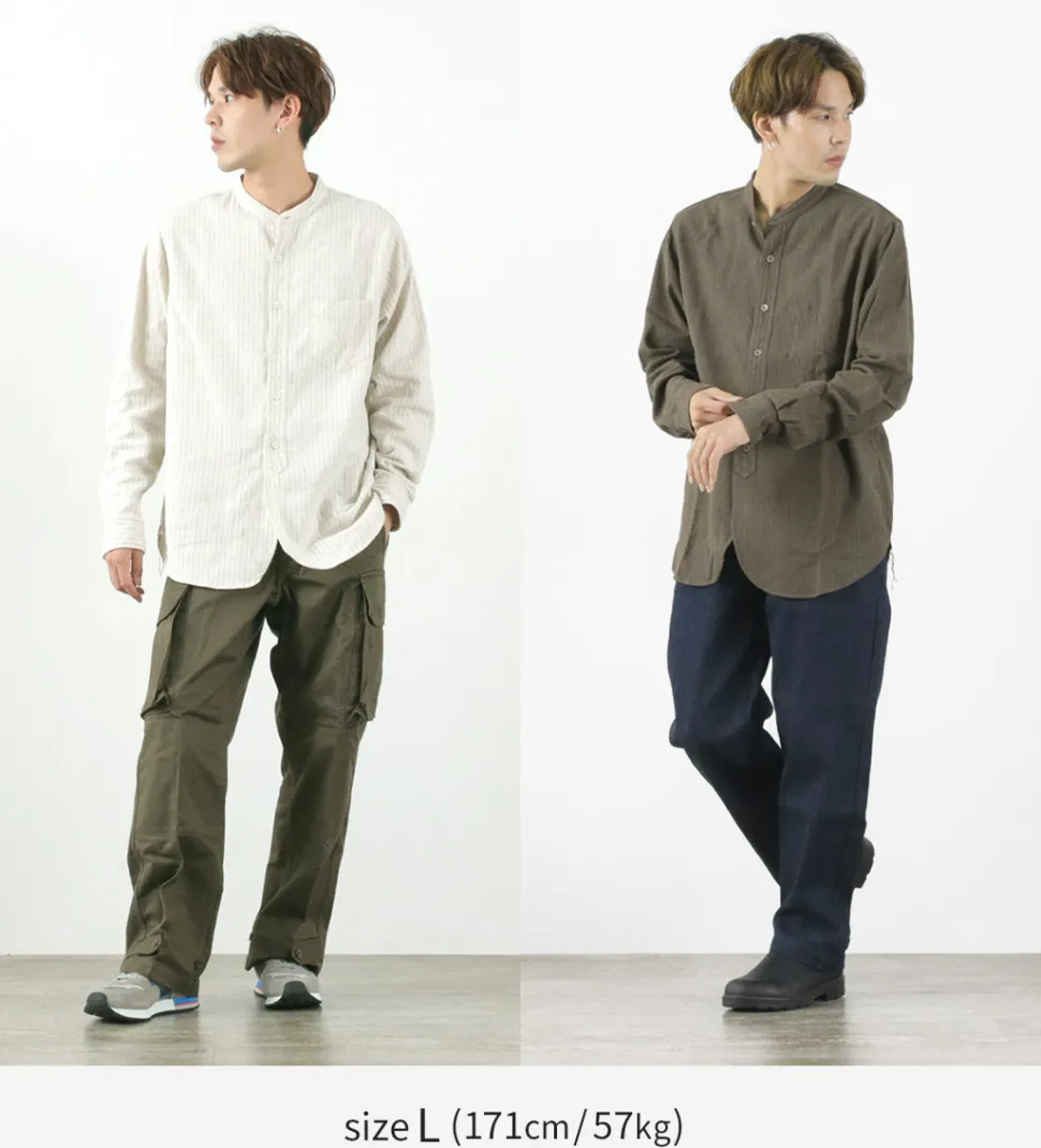 FOB FACTORY / F3485 C/W STRIPE BANDCOLLAR Shirt