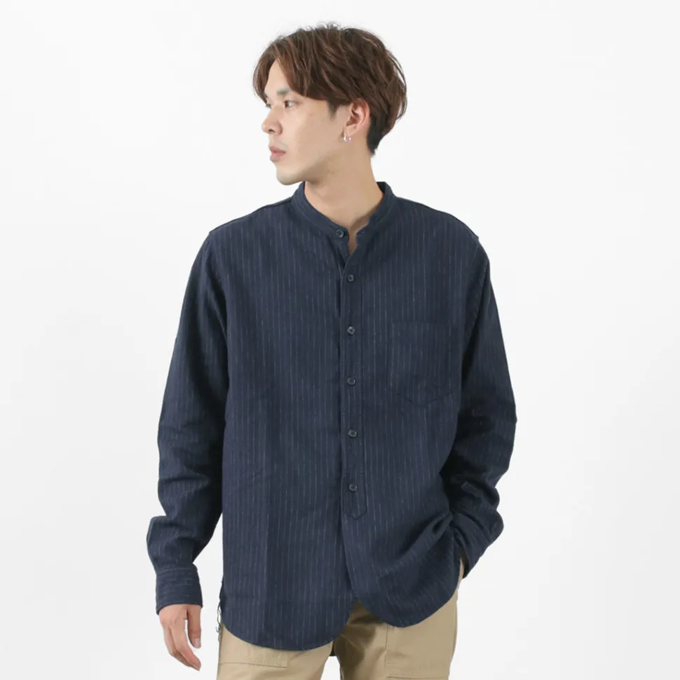 FOB FACTORY / F3485 C/W STRIPE BANDCOLLAR Shirt