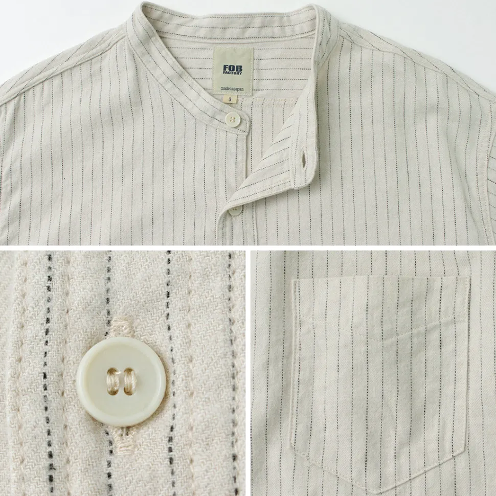 FOB FACTORY / F3485 C/W STRIPE BANDCOLLAR Shirt