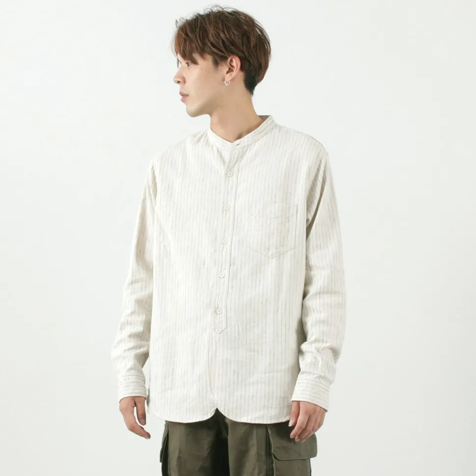 FOB FACTORY / F3485 C/W STRIPE BANDCOLLAR Shirt