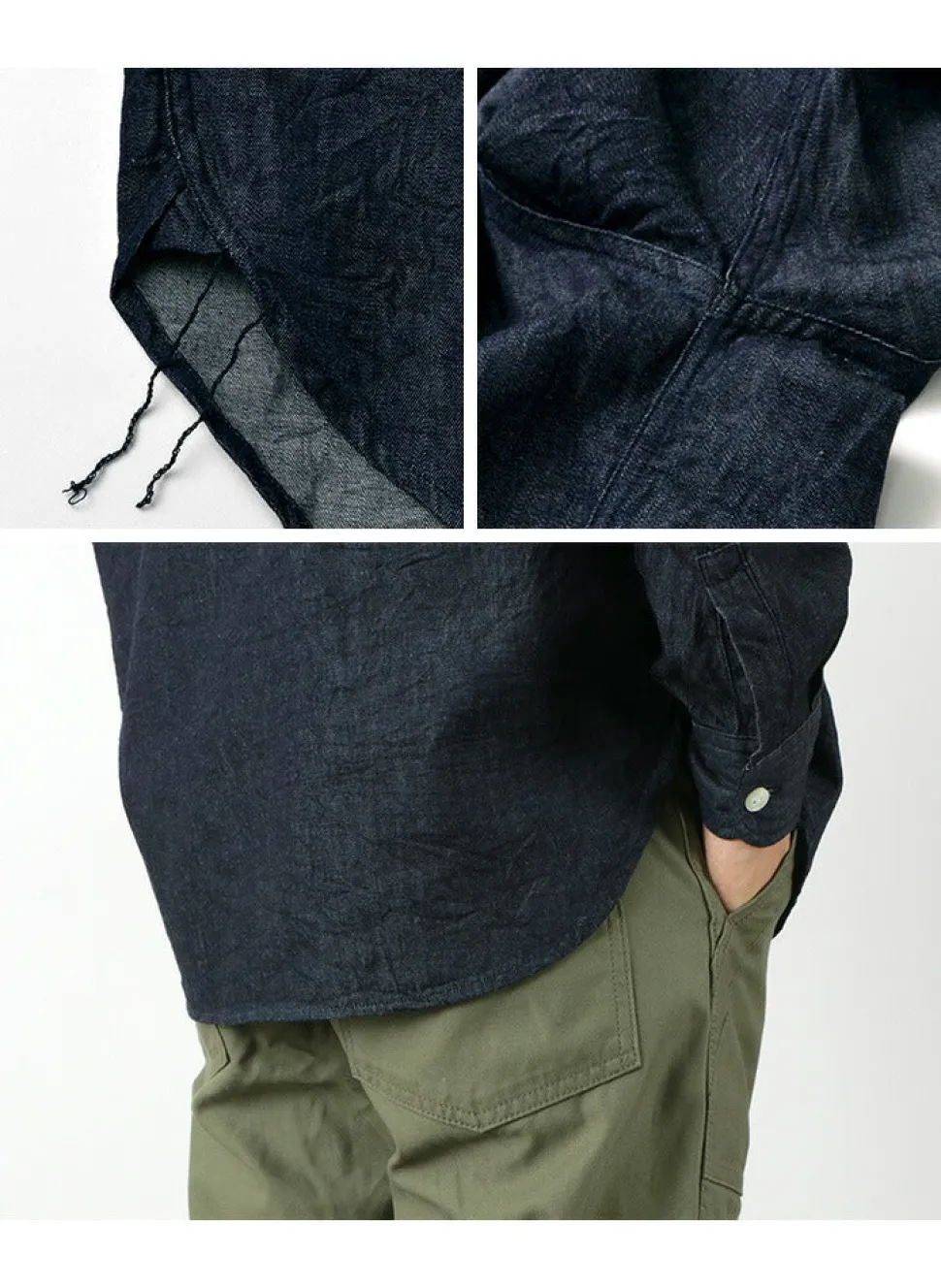 FOB FACTORY / F3470 denim band collar shirt