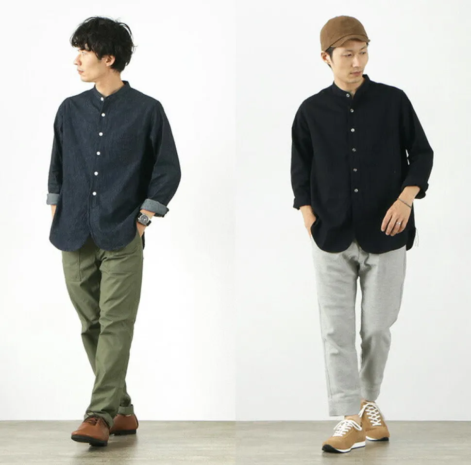 FOB FACTORY / F3470 denim band collar shirt