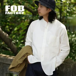 FOB FACTORY / F3429 Long sleeve Ox band collar shirt