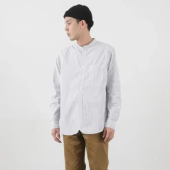 FOB FACTORY / F3488 striped band collar shirt