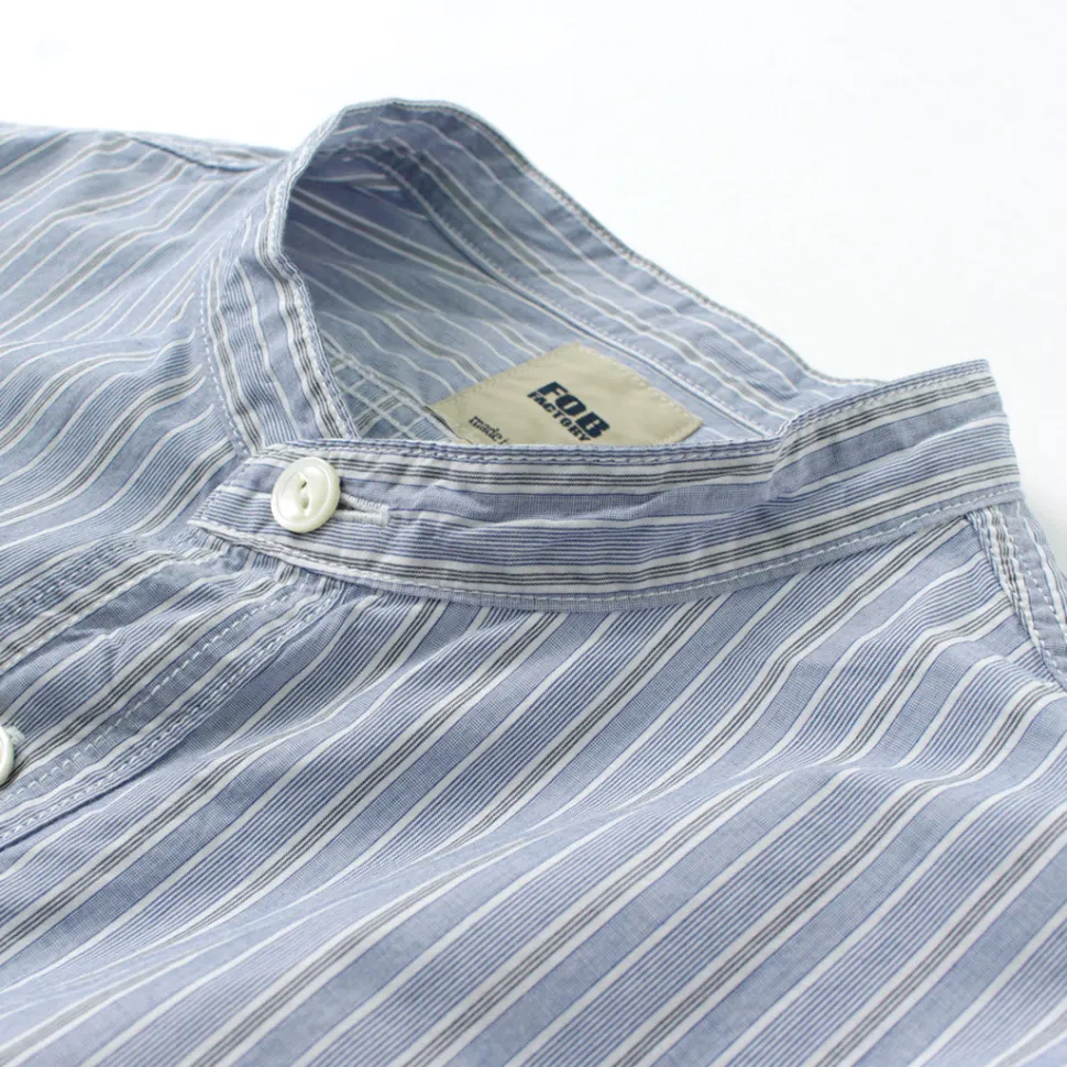 FOB FACTORY / F3488 striped band collar shirt