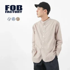 FOB FACTORY / F3488 striped band collar shirt