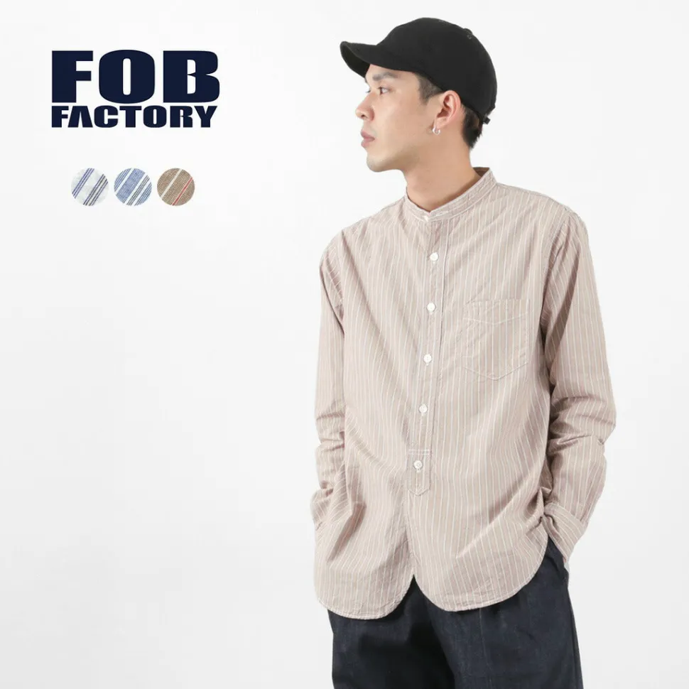 FOB FACTORY / F3488 striped band collar shirt