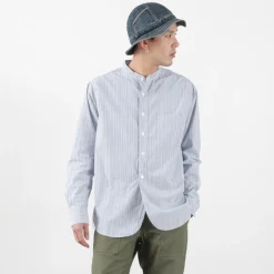 FOB FACTORY / F3488 striped band collar shirt