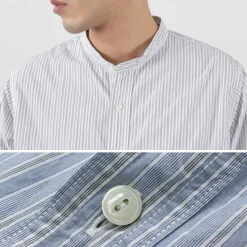 FOB FACTORY / F3488 striped band collar shirt