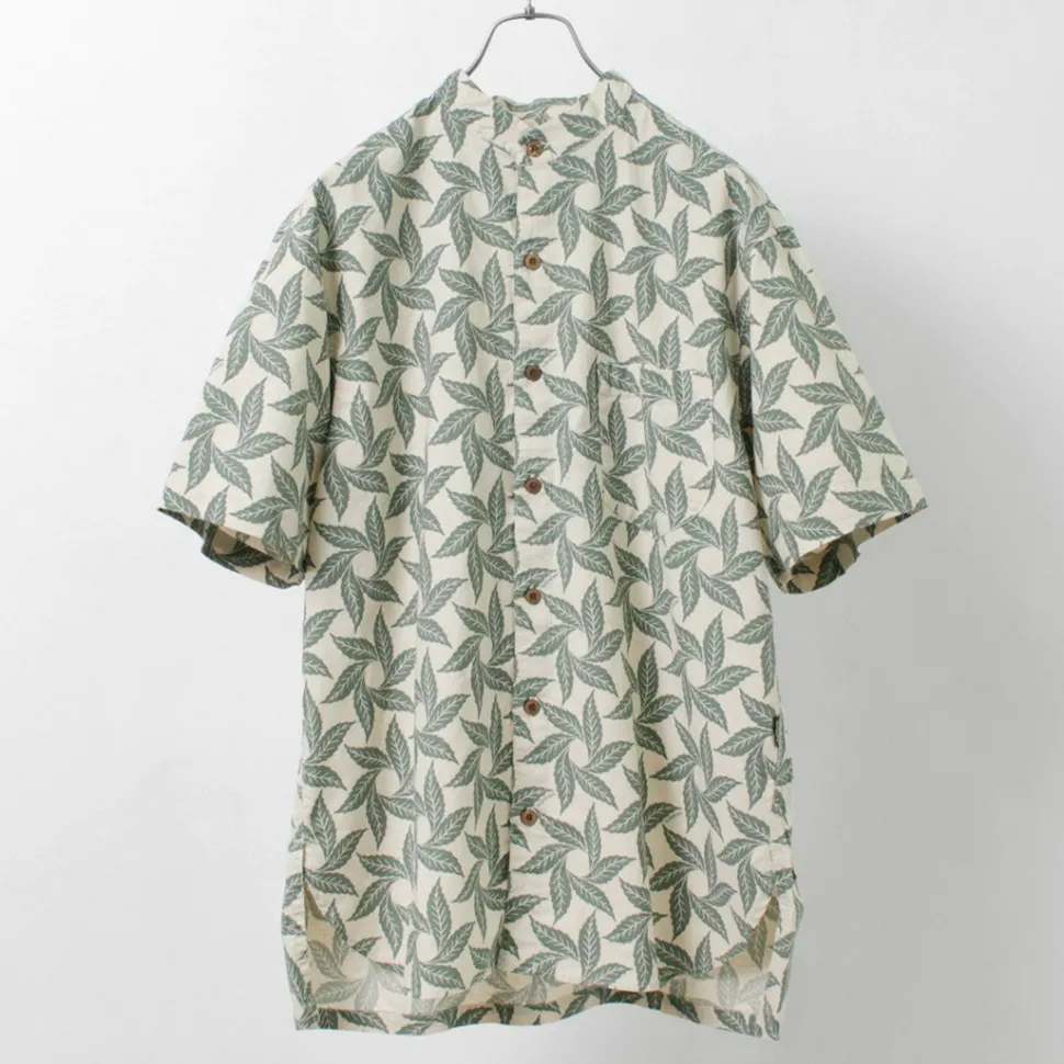 GOHEMP / Collarless Short Sleeve Shirt Tornado Print