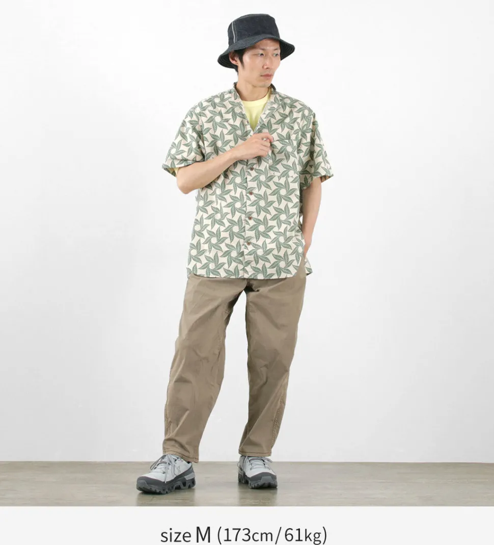 GOHEMP / Collarless Short Sleeve Shirt Tornado Print