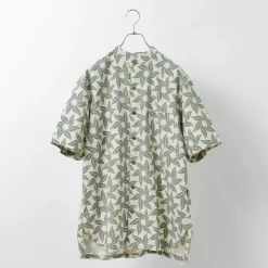 GOHEMP / Collarless Short Sleeve Shirt Tornado Print