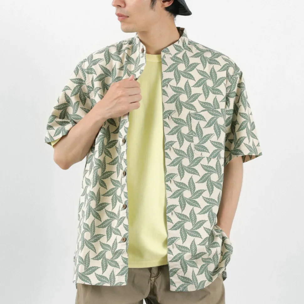 GOHEMP / Collarless Short Sleeve Shirt Tornado Print