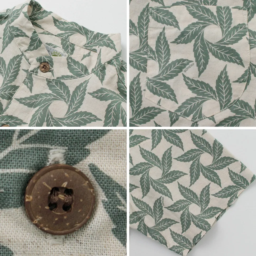GOHEMP / Collarless Short Sleeve Shirt Tornado Print