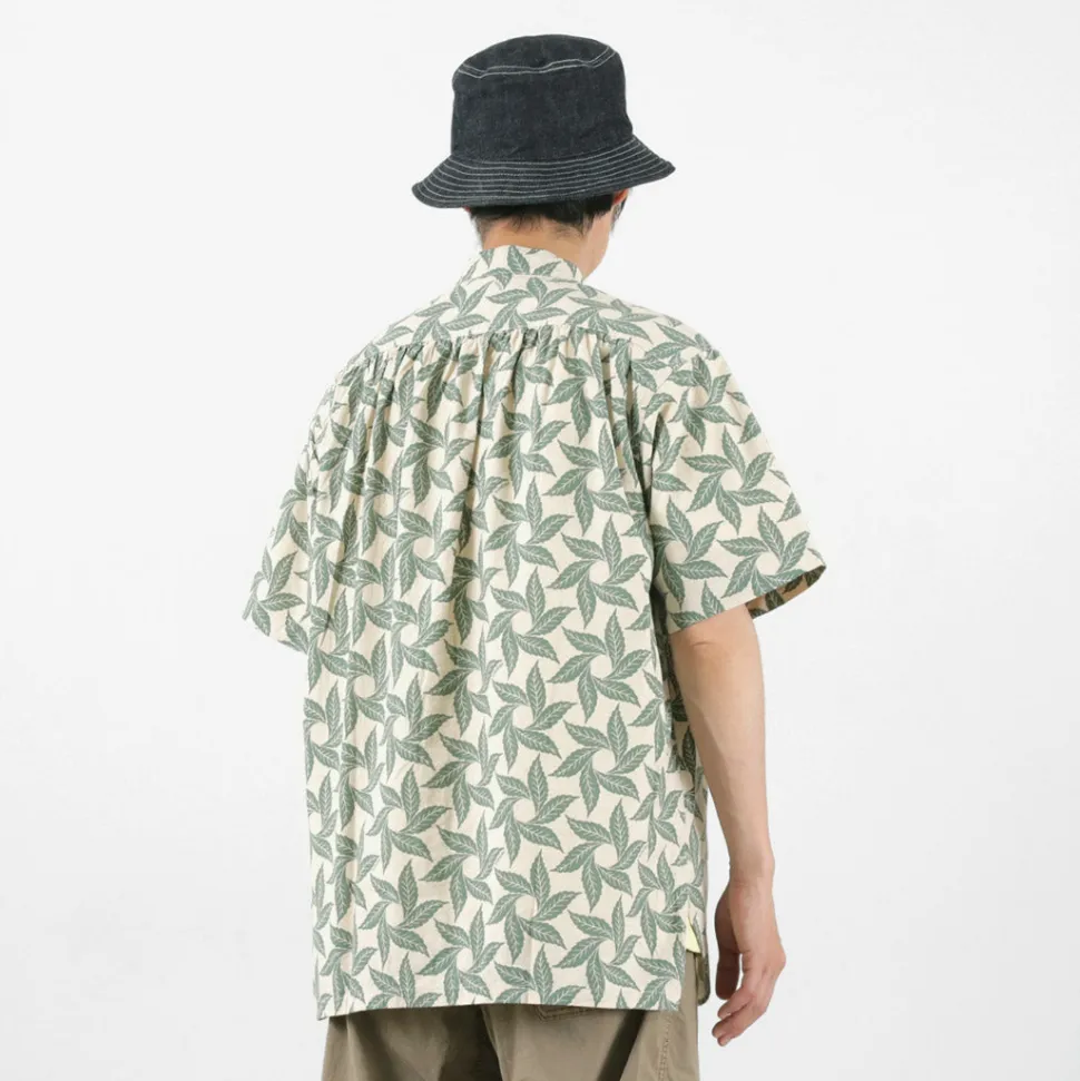 GOHEMP / Collarless Short Sleeve Shirt Tornado Print