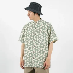 GOHEMP / Collarless Short Sleeve Shirt Tornado Print