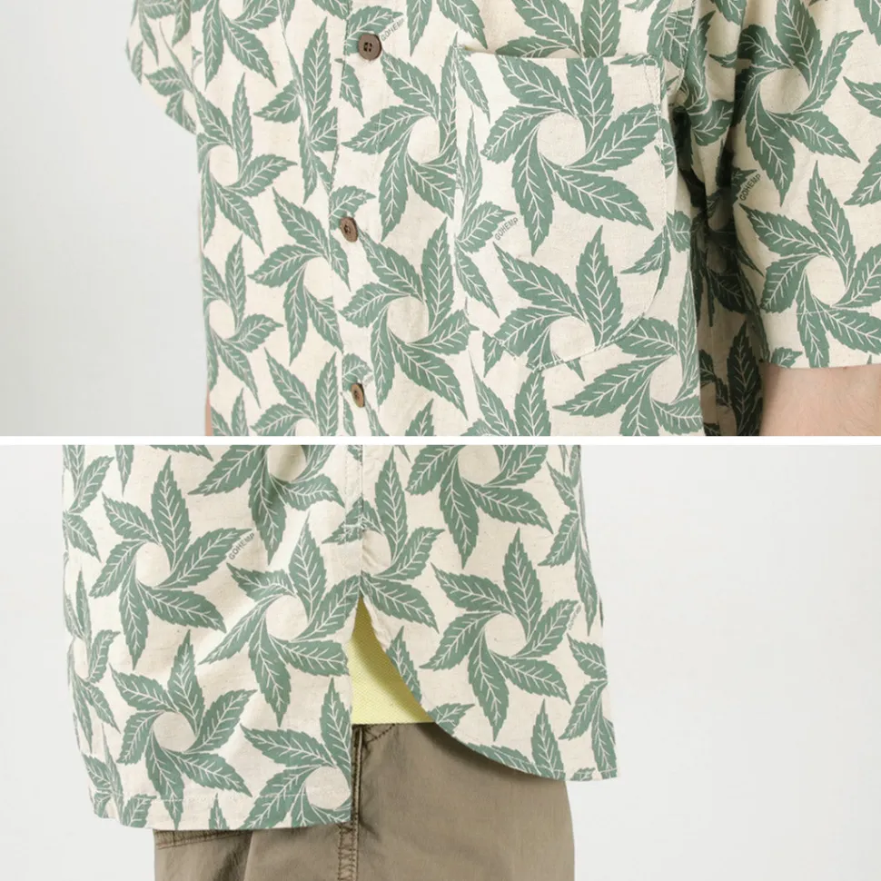 GOHEMP / Collarless Short Sleeve Shirt Tornado Print
