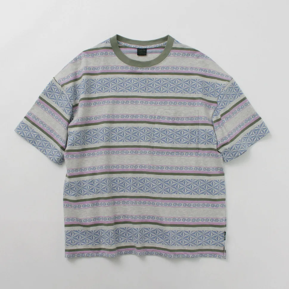 GOHEMP / Wide Slit T-Shirt Hemp Leaf Jacquard
