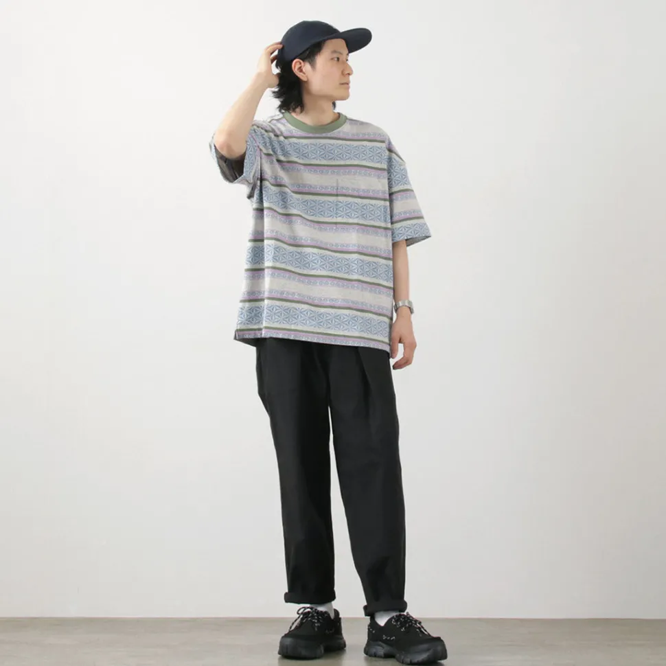 GOHEMP / Wide Slit T-Shirt Hemp Leaf Jacquard